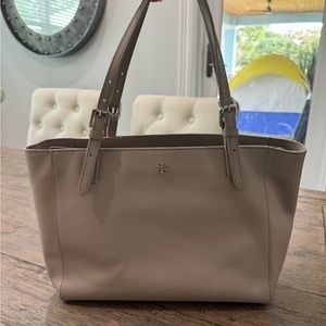 Tory Burch Saffiano Leather Tote Bag, gray/beige